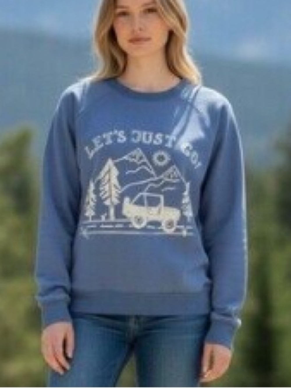 NATURAL LIFE Blue 'Let's Just Go' Graphic Crewneck - S
